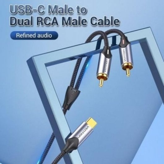 Cable Conversor Vention BGUHI USB Tipo-C a 2x RCA Macho 3m Gris Chip Jieli Blindaje