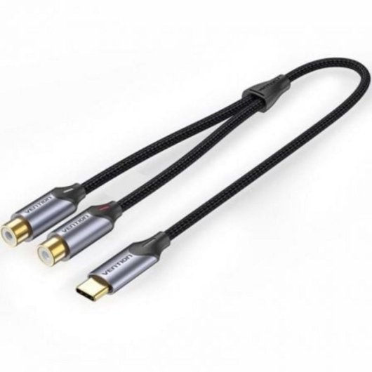 Cable Conversor Vention BGVHD USB-C Macho a 2 RCA Hembra Hi-Fi Chip Jieli 50cm Gris