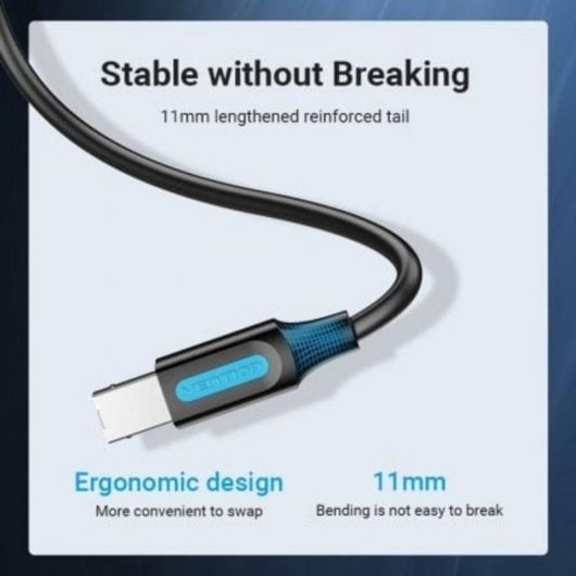 Cable USB Impresora Vention COQBF USB 2.0 Tipo A Macho a B Macho 1m 480Mbps Negro