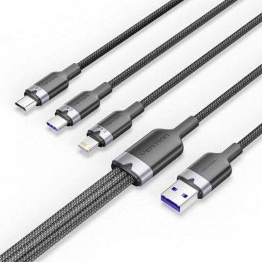Cable USB 2.0 Vention CTPBG 3 en 1 1.5m Negro USB-A a USB-C, MicroUSB y Lightning