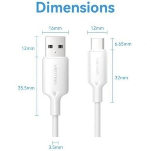 Cabo USB 2.0 Vention CTQWF Tipo-C Macho Branco 1m 3A 60W 480Mbps