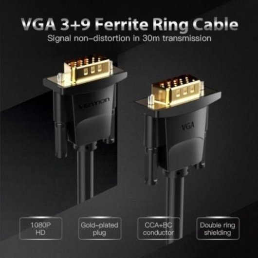 Cable VGA Vention DADBL 10m VGA macho a macho blindado negro 1080P 60Hz