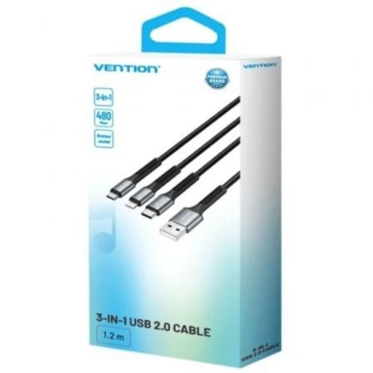 Câble USB 2.0 Vention H18BAV Lightning/USB-C/MicroUSB/1,2m/Noir
