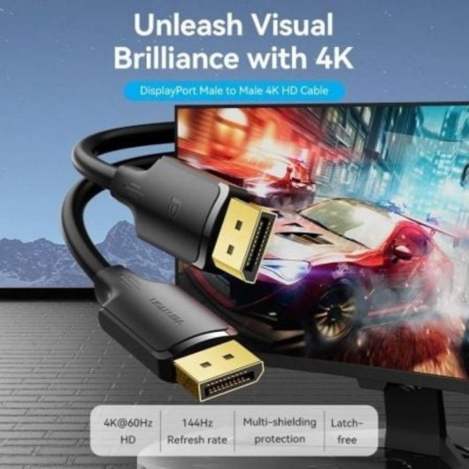 Cable DisplayPort Vention HAKBL 1.2 10m 4K@60Hz Macho-Macho sin pestillos Negro