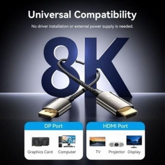 Cable DisplayPort a HDMI Vention HFPBAC 1.8m 8K 60Hz/4K 144Hz aleación de zinc chapado en oro