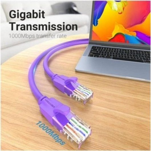Cable de red Vention IBEVH Cat.6 RJ45 2m Morado 1000Mbps PVC chapado oro