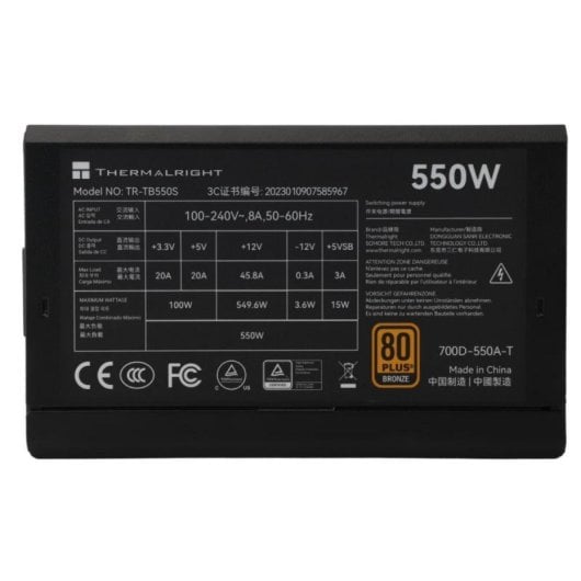 Fuente de alimentación Thermalright TR-TB550S 550W 80 PLUS Bronze ATX 3.0 cables fijos condensadores japoneses