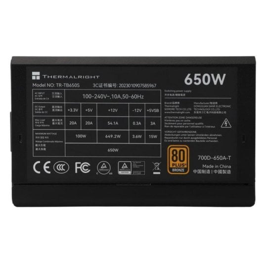 Fuente de alimentación ThermalRight TR-TB650S 650W ATX 3.0 80 PLUS Bronze condensadores japoneses