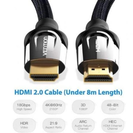 Cable HDMI Vention VAA-B05-B075 2.0 4K 75cm Macho-Macho 18Gbps Trenzado Negro