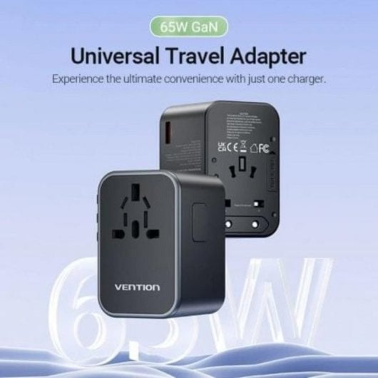 Cargador de Pared Universal Vention FJDB0 65W 2xUSB-C USB-A GaN Compacto Global
