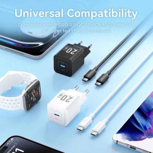 Carregador de Parede Vention TZ-FEPW0-EU-01 GaN USB-C 20W com Cabo USB-C a USB-C