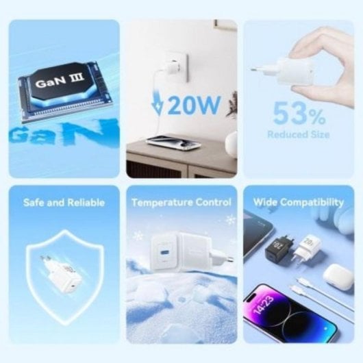 Carregador de Parede Vention TZ-FEPW0-EU-01 GaN USB-C 20W com Cabo USB-C a USB-C