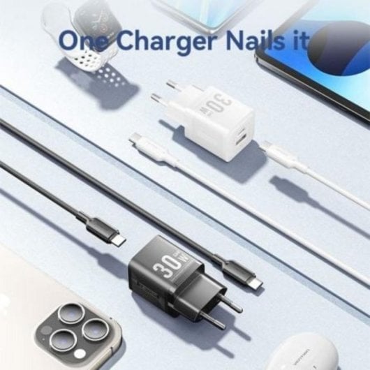 Cargador GaN Vention TZ-FEQW0-EU-01/ 1xUSB Type-C/ 1xUSB + Cable USB Type-C/ 30W