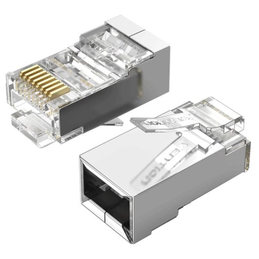 Conector RJ45 Vention IDCR0-100 Cat.6 FTP 100 uds chapado en oro Transparente/Plata