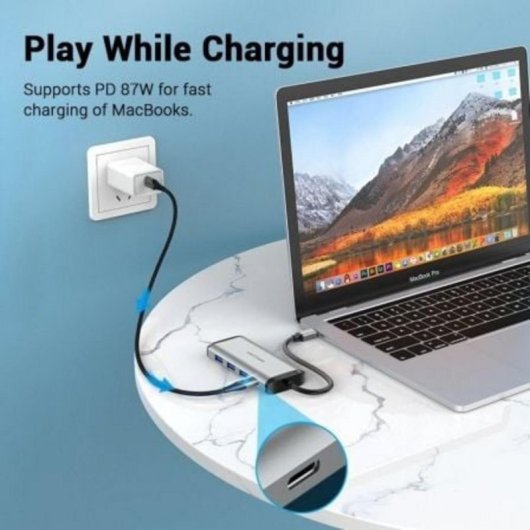 Docking USB Tipo-C Vention TGRHB 3xUSB 1xLector Tarjetas 1xUSB-C PD Gris 87W
