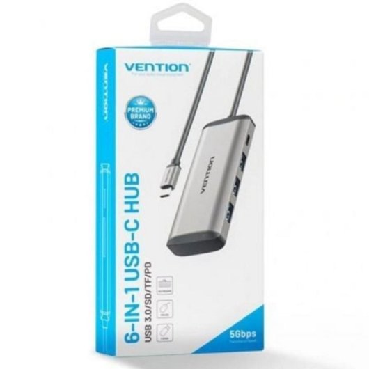 Docking USB Tipo-C Vention TGRHB 3xUSB 1xLector Tarjetas 1xUSB-C PD Gris 87W