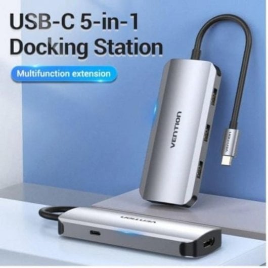 Docking USB-C Vention TODHB 1xHDMI 3xUSB 1xUSB-C PD 4K@30Hz 5Gbps 100W Gris