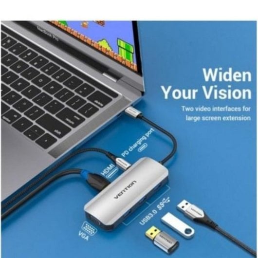 Dockingstation Vention TOIHB USB Typ-C 1xHDMI 1xVGA 3xUSB 1xUSB-C PD 100W Grau