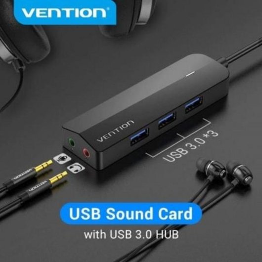Hub Vention 3 puertos 500 Mbit/s modelo CHIBB con tarjeta de sonido externa
