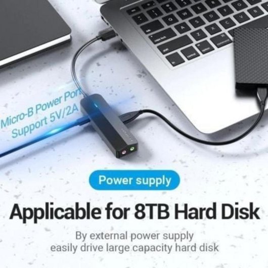 Hub Vention 3 puertos 500 Mbit/s modelo CHIBB con tarjeta de sonido externa