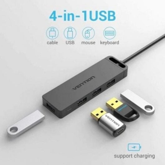Hub USB Vention 4 puertos 5Gbps modelo CHLBF con carga MicroUSB PD cable 1m