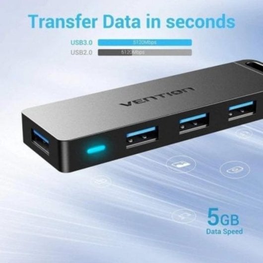 Hub USB Vention 4 puertos 5Gbps modelo CHLBF con carga MicroUSB PD cable 1m
