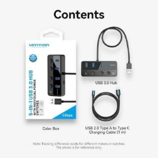 Hub USB Vention 4 puertos 5Gbps modelo CHWBF con USB Tipo-C PD y cable 1m