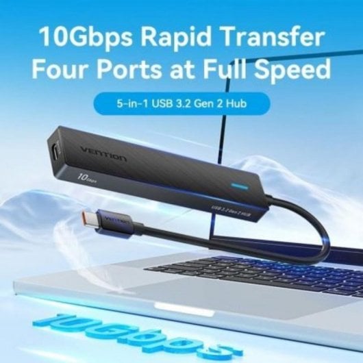 Hub USB Vention 5 puertos 10Gbps CHYBB USB-C y USB-A alimentación externa compacto