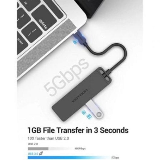 Hub Vention 4 puertos USB 3.0 5Gbps modelo TGKBD con alimentación y OTG