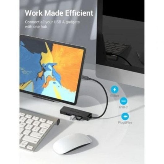 Hub Vention 4 puertos USB 3.0 5Gbps modelo TGKBF con alimentación externa y cable 1m