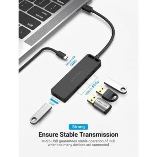 Hub Vention 4 puertos USB 3.0 5Gbps modelo TGKBF con alimentación externa y cable 1m
