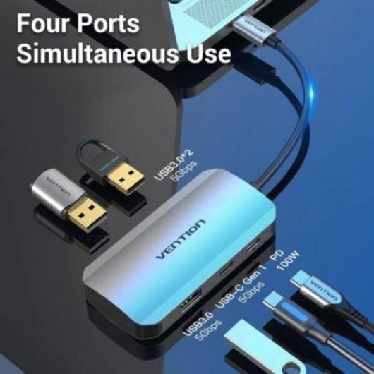 Hub USB-C Vention 5 puertos 5Gbps modelo TNDHB con Power Delivery 100W