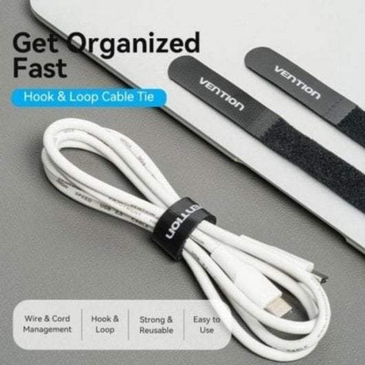 Tira organizadora de cables Vention KAOB0-10 18cm Pack de 10 negro poliéster nilón