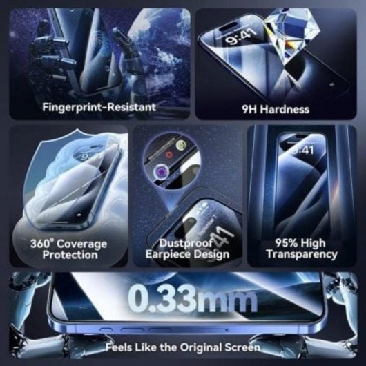 Protector de Pantalla Vention KUOTCC-40 Cristal Templado 9H 0.3mm iPhone 15 Pro Max Pack 2 Herramienta Instalación Antip