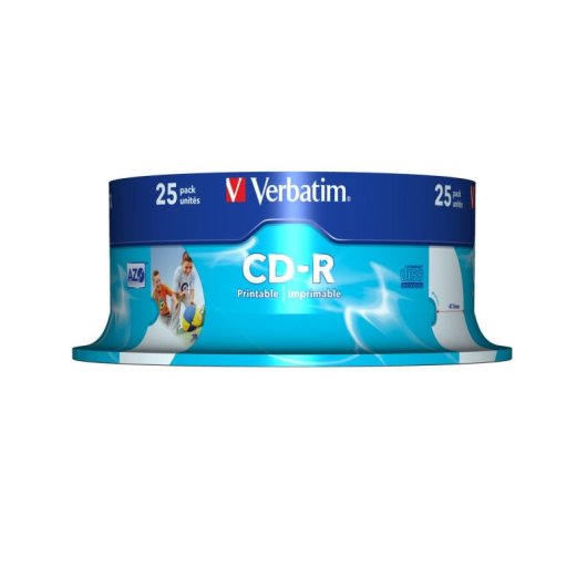 CD-R Verbatim AZO Wide Inkjet Printable 52x 700MB Eje 25 unidades