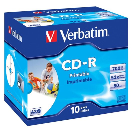 CD Verbatim AZO Wide Inkjet Printable 700MB 52x Caja de joyas 10 unidades