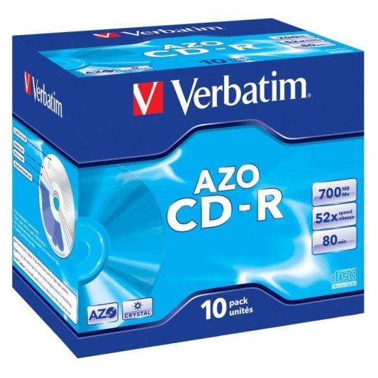 CD-R Verbatim AZO Crystal 700MB 52x 120mm Jewel Case 10 unidades