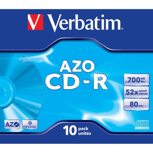 CD-R Verbatim AZO Crystal 700MB 52x 120mm Jewel Case 10 unidades