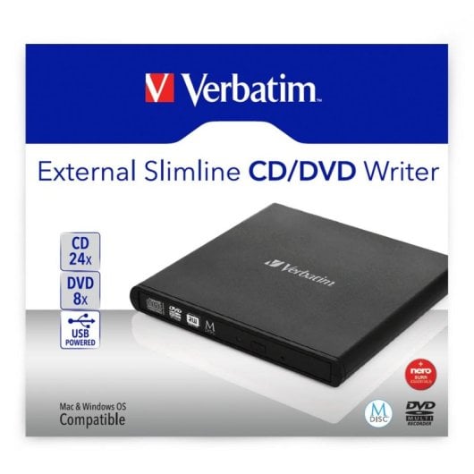 Verbatim Slimline CD/DVD Extern USB 2.0 Tragbar Schwarz DVD-RW CD-RW