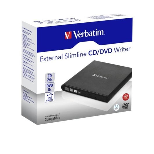 Verbatim Slimline CD/DVD Extern USB 2.0 Tragbar Schwarz DVD-RW CD-RW