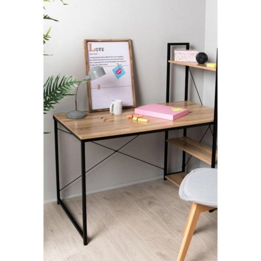 Escritorio Kecil Madera Metal 120x60cm 3 Estantes Diseño Vanguardista Montaje Fácil