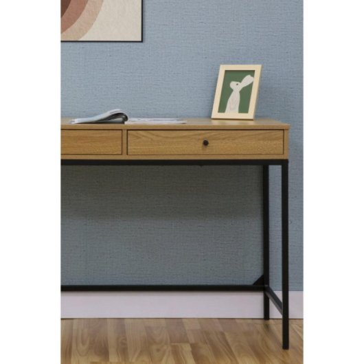 Escritorio Studim Negro Estructura Metálica 2 Cajones Diseño Industrial Minimalista