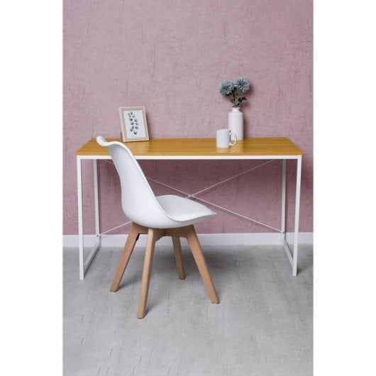Escritorio Dek Superficie de Madera, Estructura Metálica, Sin Montaje, 119x60x69,5cm
