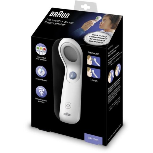 Termómetro Braun BNT300WE Infrarrojo No Touch + Touch Frente Precisión Clínica Luz de Fondo
