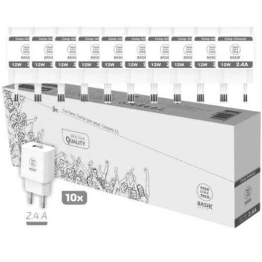 Carregador Tech One Tech Basik TEC2954 12W USB Rápido Branco Pack 10