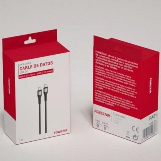 Câble USB 2.0 Type-C Fonestar USB-CC/ Macho - Macho/ 480Mbps/ Jusqu'à 100W/ 1m/ Noir