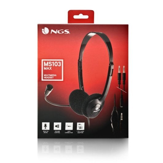 Auriculares NGS con cable, micrófono, control de volumen, jack 3.5mm, negros