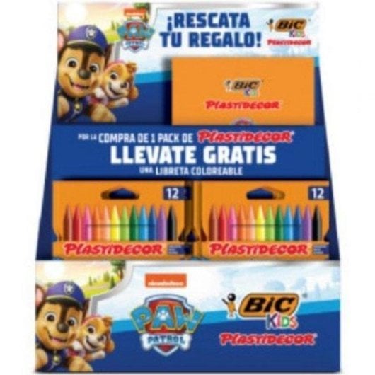 Exposant Crayon cire Bic Plastidecor Patrulla Canina 24x12 couleurs + 24 cahiers
