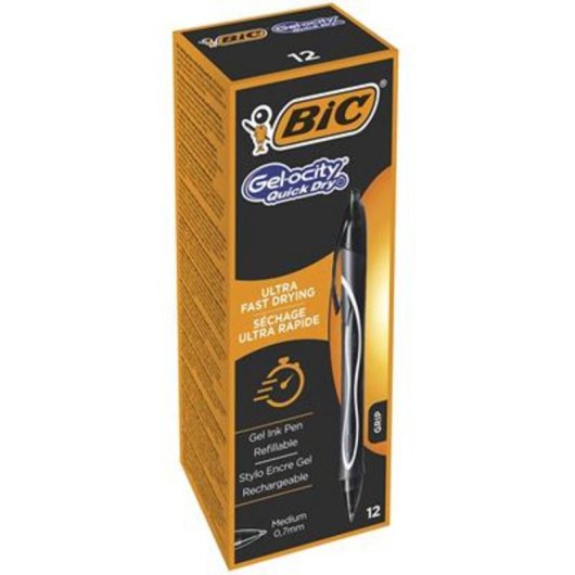 Bolígrafo BIC Gel-ocity Quick Dry Rétactable Clip Noir 0,7mm/12 pièces
