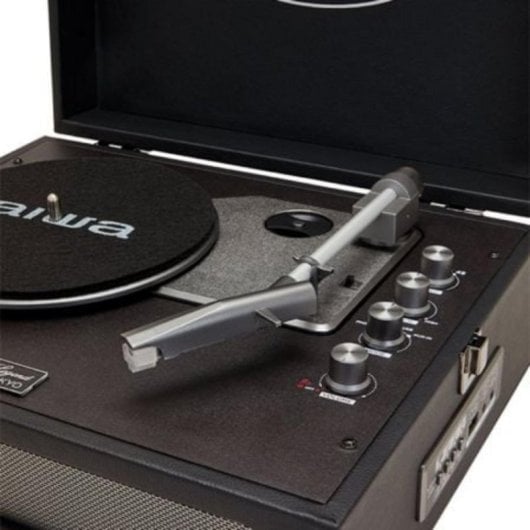 Aiwa VPX-1971BK Gira-Discos Bluetooth USB MP3 com Altifalantes Integrados e Mala em Pele SIntética